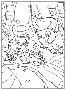 Bubble Guppies and pet dog swimming coloring page