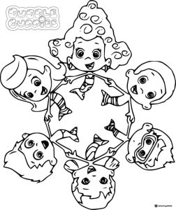 Bubble Guppies characters in a circle coloring page