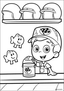 Bubble Guppies coloring page of Goby with a checkered flag bucket