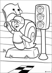 Bubble Guppies coloring page with a snail flag and traffic light