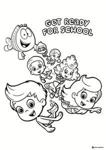 Bubble Guppies getting ready for school coloring sheet