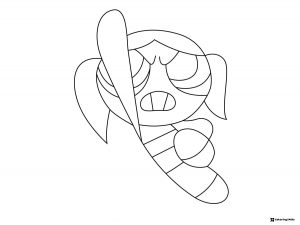Bubbles Powerpuff Girl Coloring Page with Baseball Bat