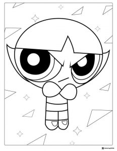 Buttercup Powerpuff Girl with geometric background Coloring Page