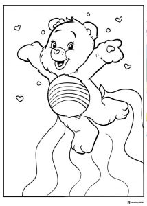 Care Bear Coloring Page Flying with Rainbow Trails