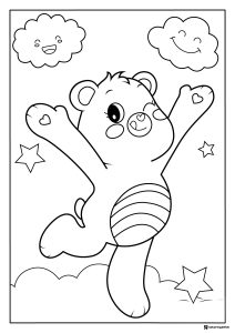 Care Bear Coloring Page dancing on a cloud with stars