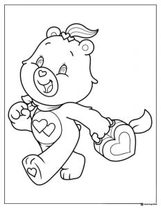 Care Bear Coloring Page holding a heart purse