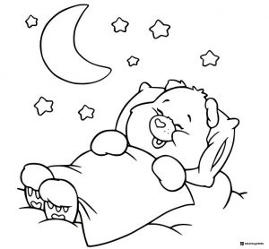 Care Bear Coloring Page sleeping under moon and stars