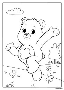 Care Bear Coloring Page walking with a shamrock belly badge