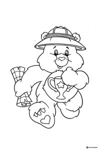 Care Bear Coloring Page with Hat and Trophy