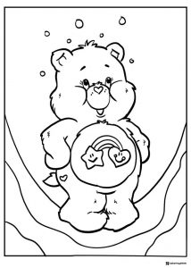 Care Bear Coloring Page with Rainbow and Stars