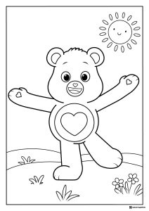 Care Bear Coloring Page with heart and smiling sun
