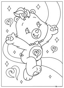 Care Bear Coloring Page with heart bow and necklace