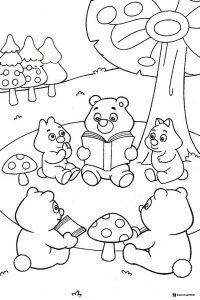 Care Bear Story Time Coloring Page with baby bears