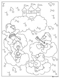 Care Bears Coloring Page Playing Music with Castle