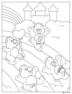 Care Bears Coloring Page Sliding Down Rainbow