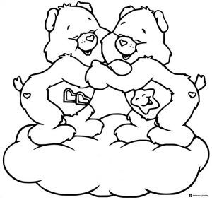 Care Bears Coloring Page embracing on a cloud