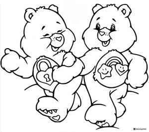 Care Bears Coloring Page with heart padlock and rainbow