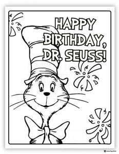 Cat in the Hat Happy Birthday Dr. Seuss coloring page