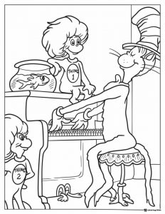 Cat in the Hat Playing Piano Coloring Page