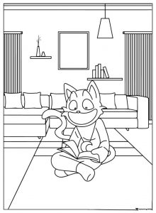 Catnap reading a book in a living room Coloring Page
