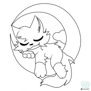 Catnap sleeping on a crescent moon Coloring Page
