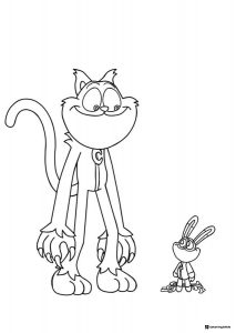 Catnap standing next to a small bunny character Coloring Page
