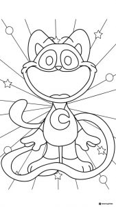 Catnap with rays and stars background Coloring Page
