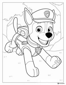 Chase Coloring Page Running Happily Through a Forest Path