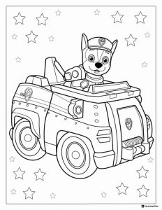 Chase Coloring Page in Police Cruiser with Stars