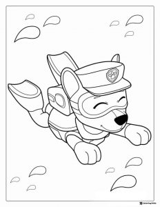 Chase Coloring Page in Swim Gear with Splashing Water Drops