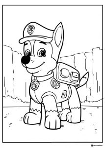 Chase Coloring Page with Police Pup Uniform and Badge