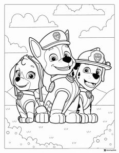 Chase Skye and Marshall Coloring Page in Outdoor Scene