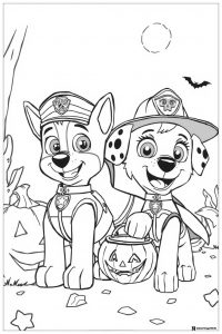 Chase and Marshall Halloween Coloring Page with Pumpkins