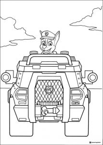 Chase in Police Truck Coloring Page with Cones