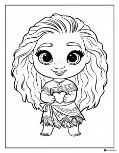 Chibi Moana holding Heart of Te Fiti Coloring Page