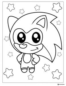Chibi Sonic with Stars Background Coloring Page