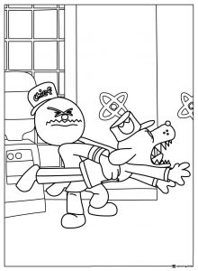 Chief with angry Dog Man biting his leg coloring page