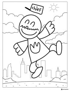 Chief with city background coloring page