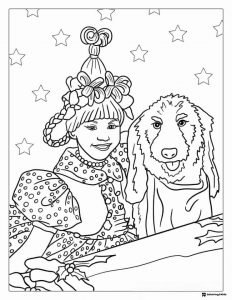 Cindy Lou Who and dog with stars coloring page