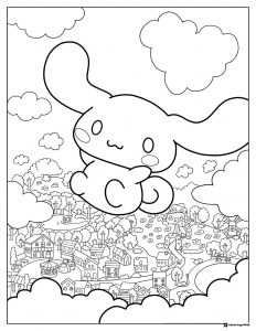 Cinnamoroll Coloring Page Floating Over Town