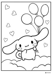 Cinnamoroll Coloring Page Floating with Balloons