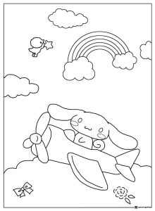 Cinnamoroll Coloring Page Flying Plane Rainbow