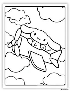 Cinnamoroll Coloring Page Flying a Propeller Plane