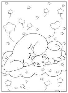 Cinnamoroll Coloring Page Sleeping with a Bear