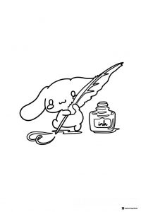 Cinnamoroll Coloring Page Writing with Quill and Ink