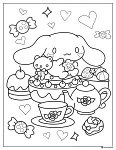 Cinnamoroll Coloring Page at a Tea Party