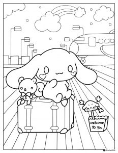 Cinnamoroll Coloring Page on Suitcase at Airport