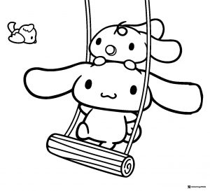Cinnamoroll Coloring Page on a Swing with Friend