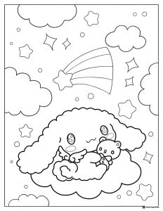 Cinnamoroll Coloring Page with Bear Clouds and Shooting Star
