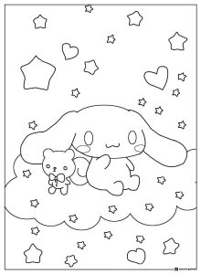 Cinnamoroll Coloring Page with Bear and Stars